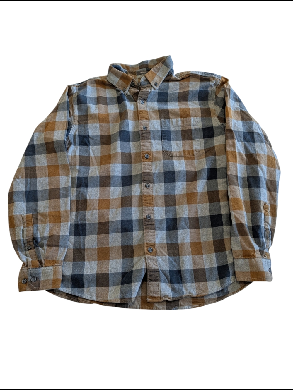 Men's Eddie Bauer Plaid Button-Down Shirt in Brown & Gray - Lightweight Casual - Picture 2 of 6